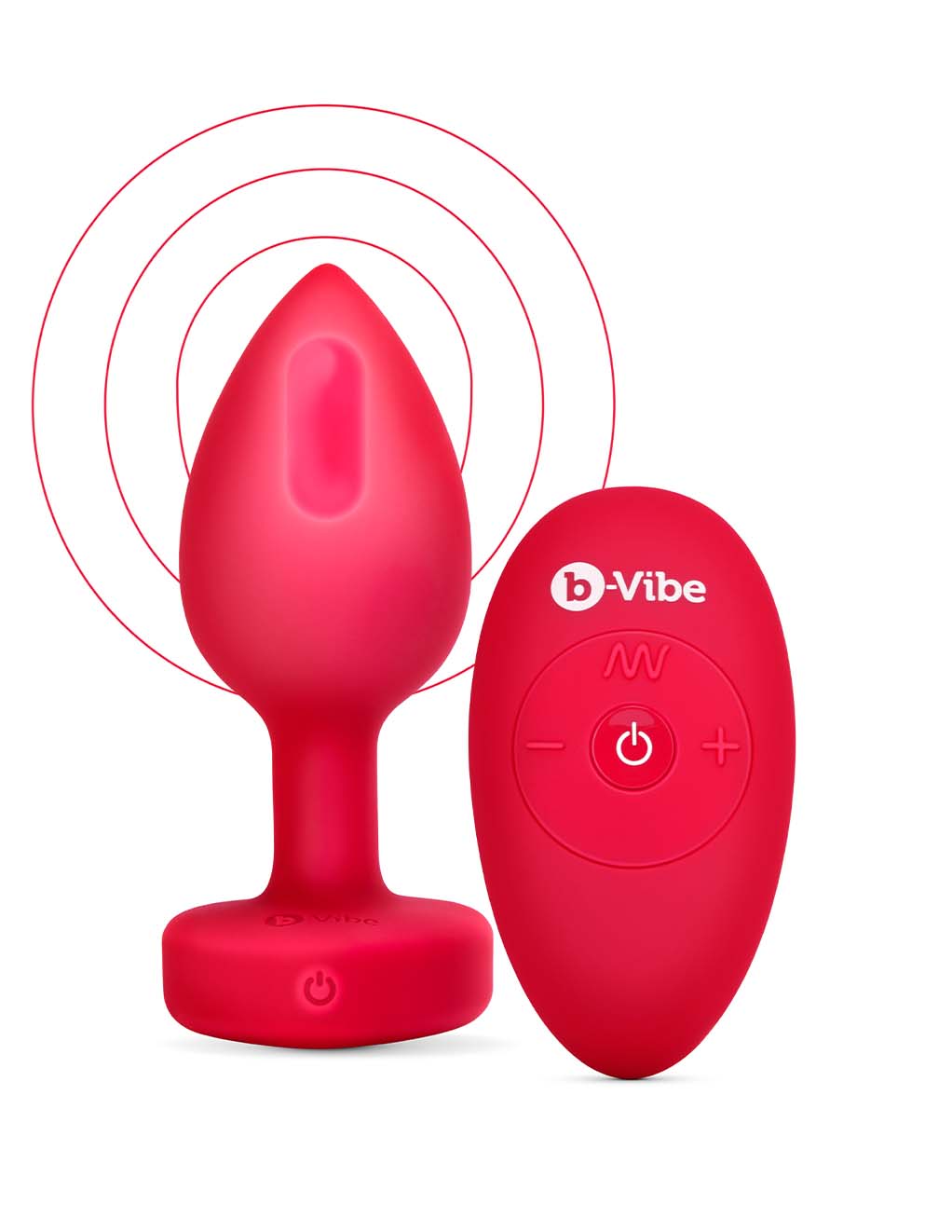 B-Vibe Vibrating Heart Plug M/L- Scarlet Ruby- Upright