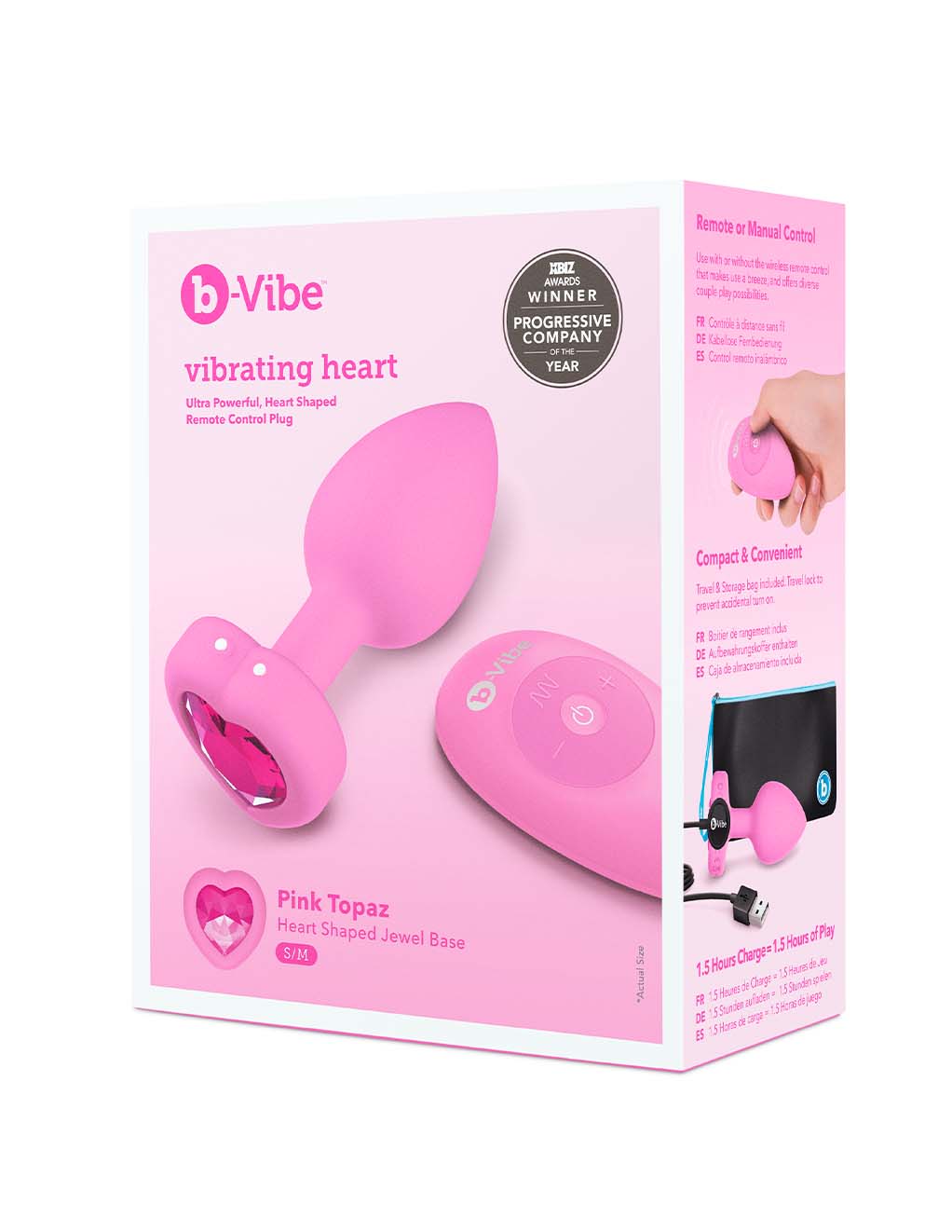 B-Vibe Vibrating Heart Plug S/M Pink Topaz- boc