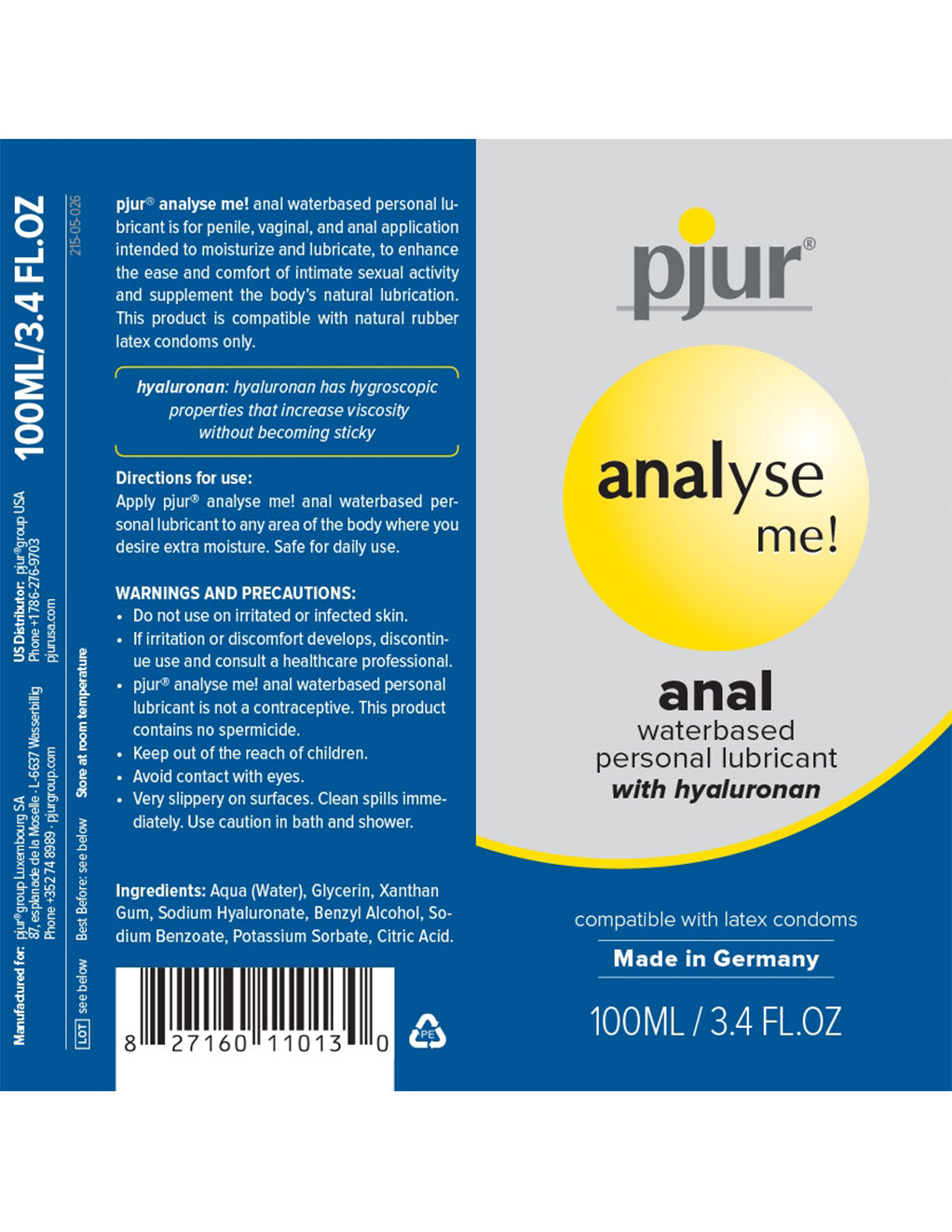 Pjur Analyse Me Water-based Anal Personal Lubricant 100mL box
