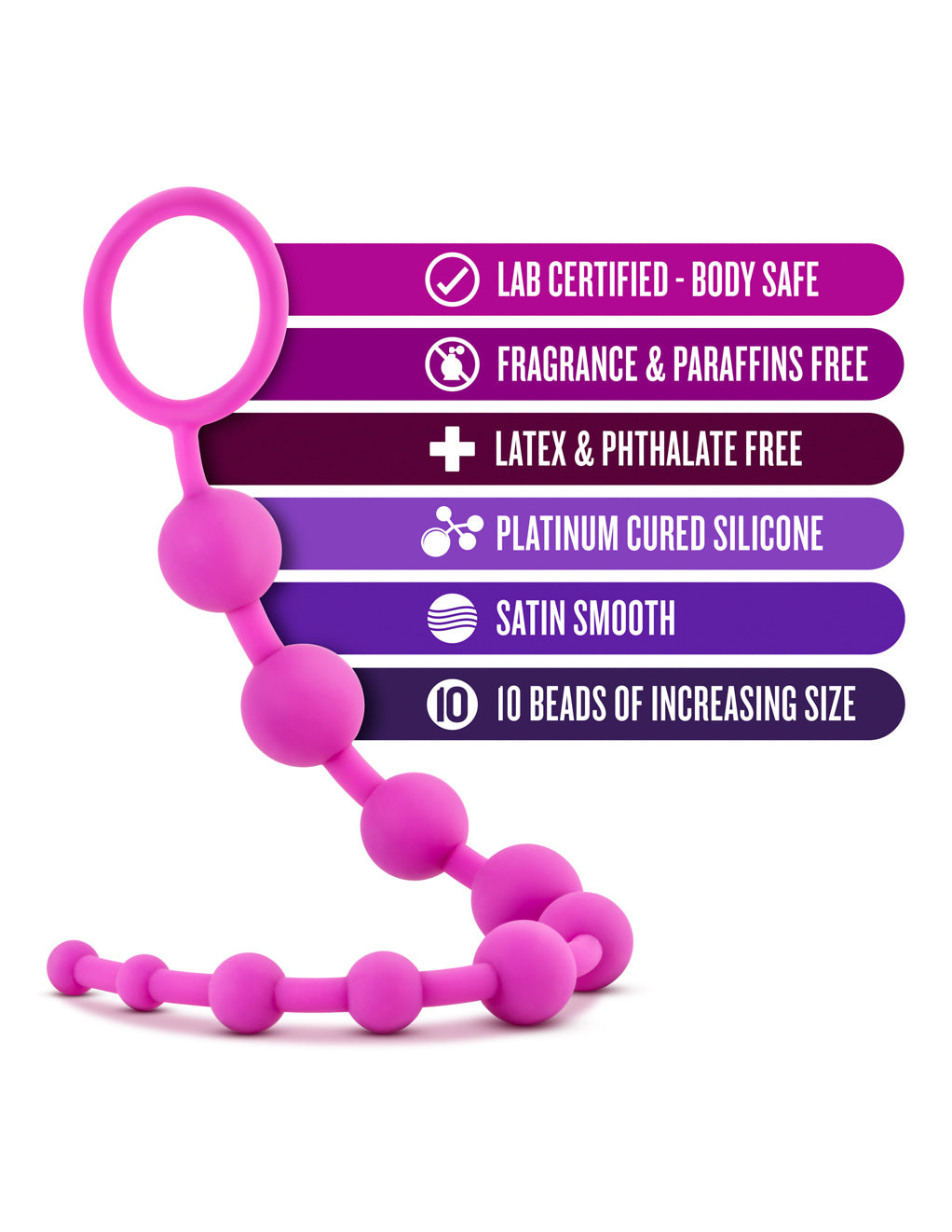 Luxe Silicone 10 Anal Beads- Pink- Features