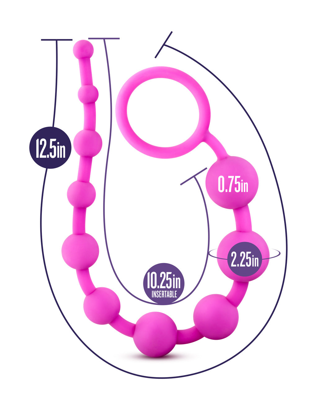 Luxe Silicone 10 Anal Beads- Pink- Sizing