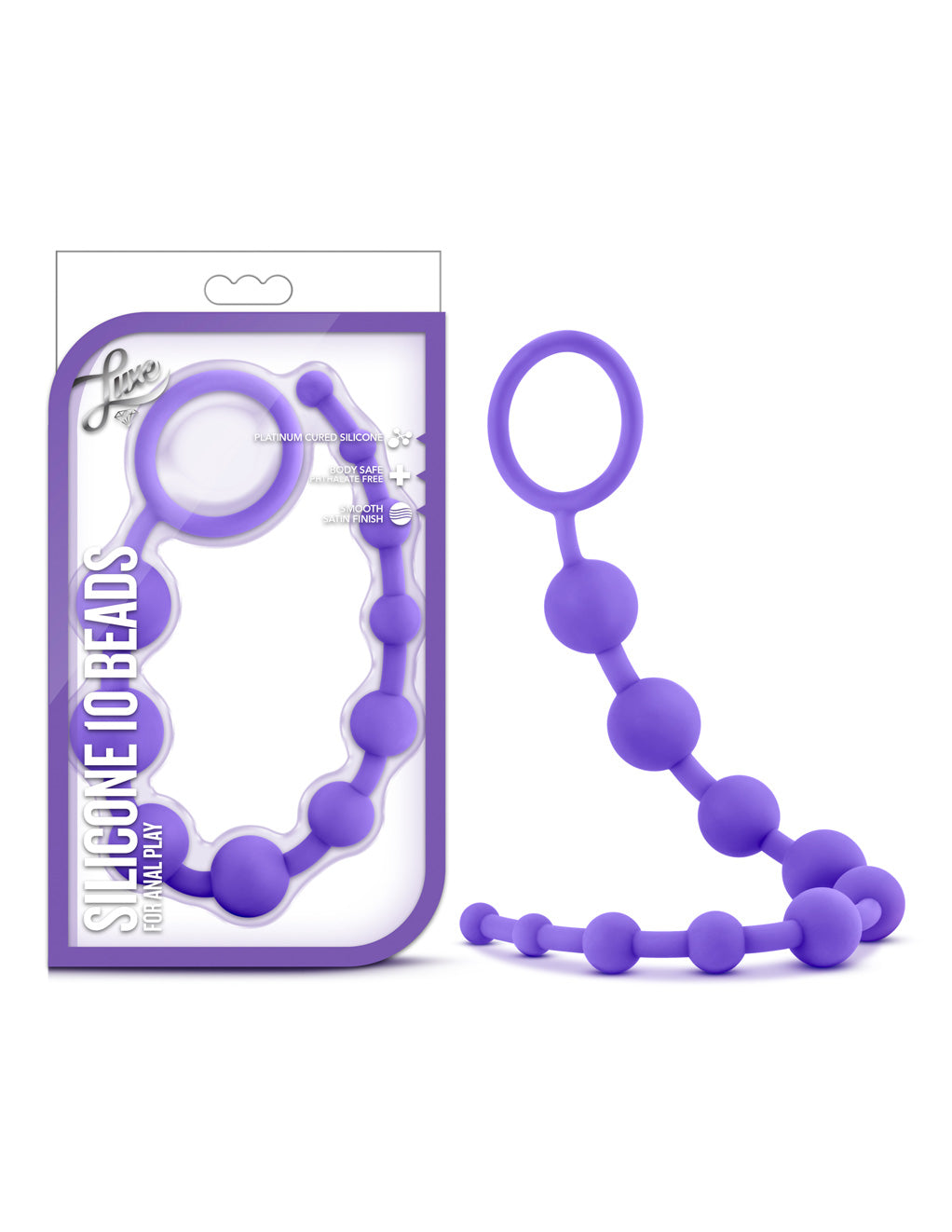 Luxe Silicone 10 Anal Beads- Purple- Box
