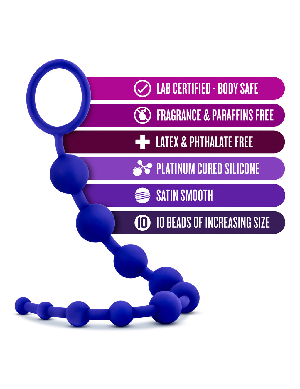 Luxe Silicone 10 Anal Beads- Indigo- Features