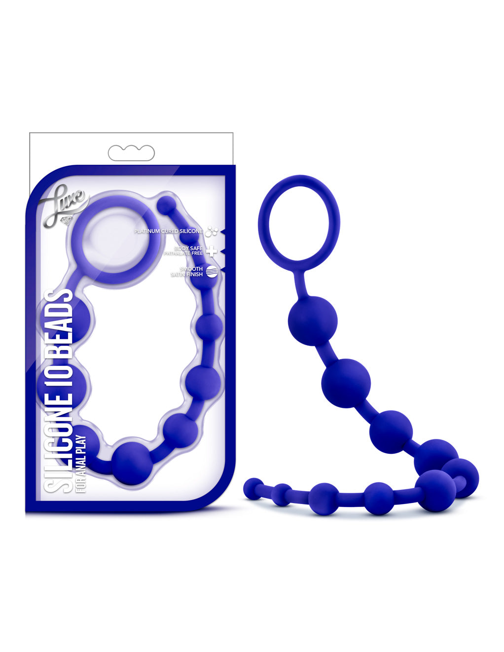Luxe Silicone 10 Anal Beads- Indigo- Box