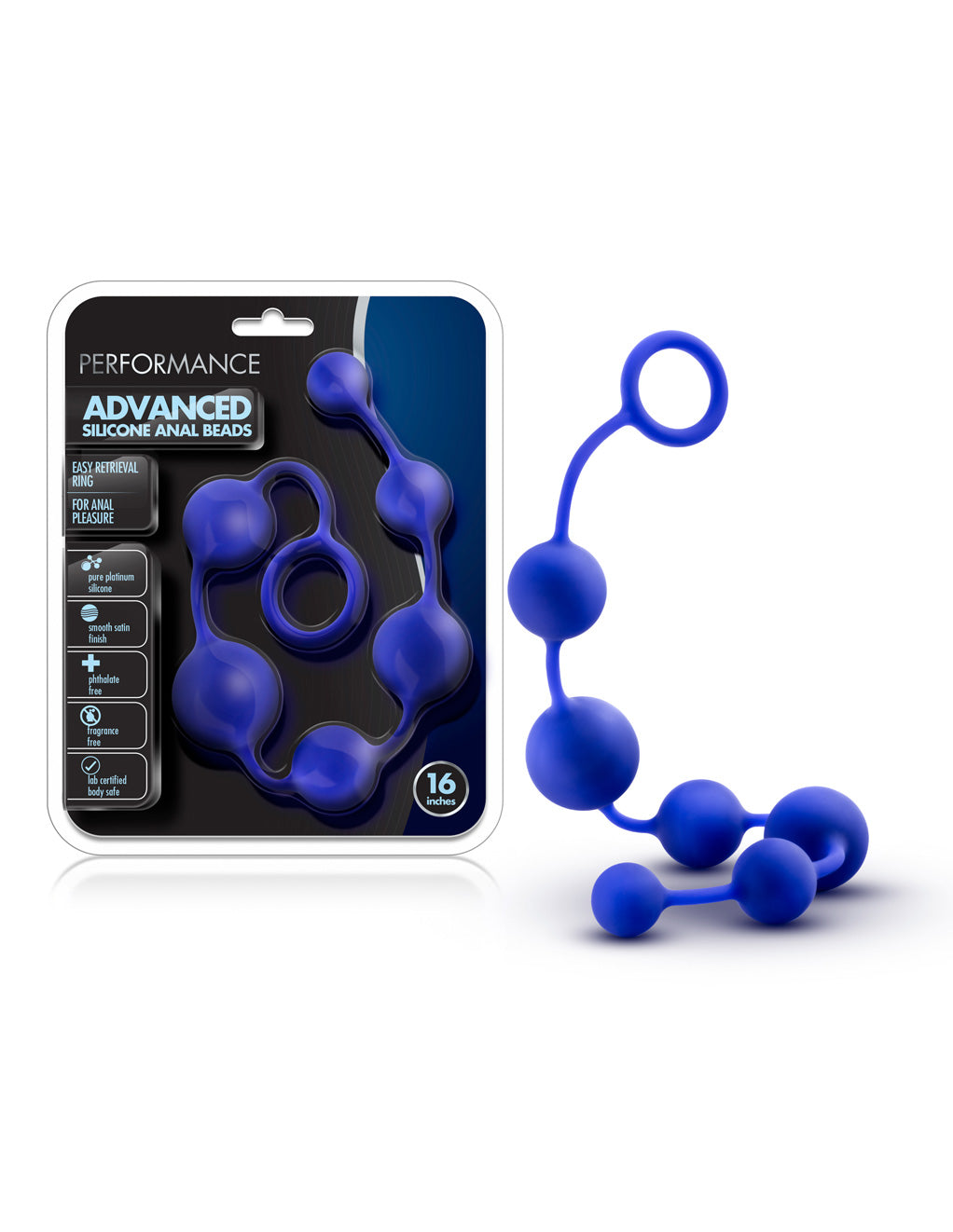 Performance Silicone Anal Beads- Blue- Box