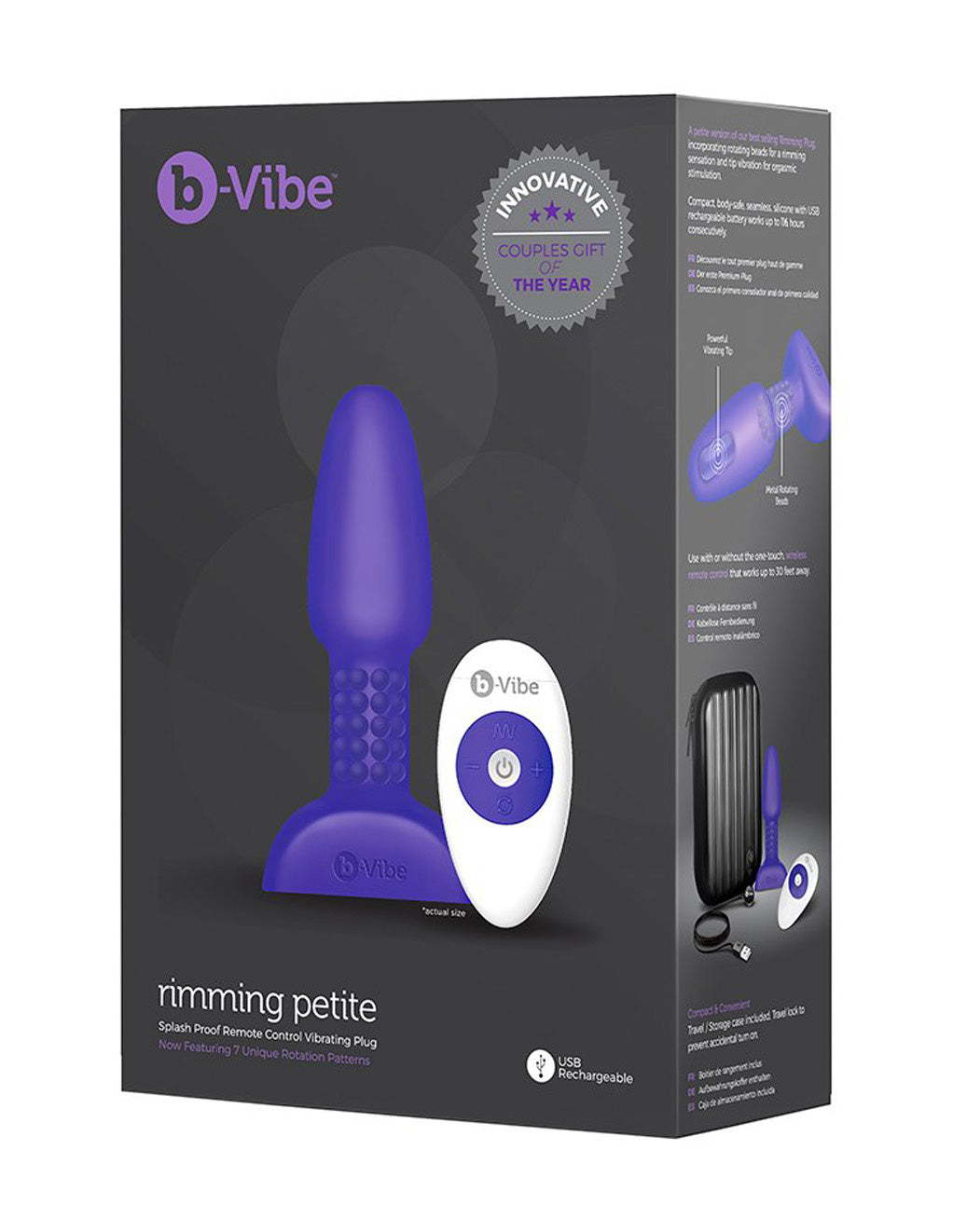 B-Vibe Petite Rimming Butt Plug- Purple- Box- Front