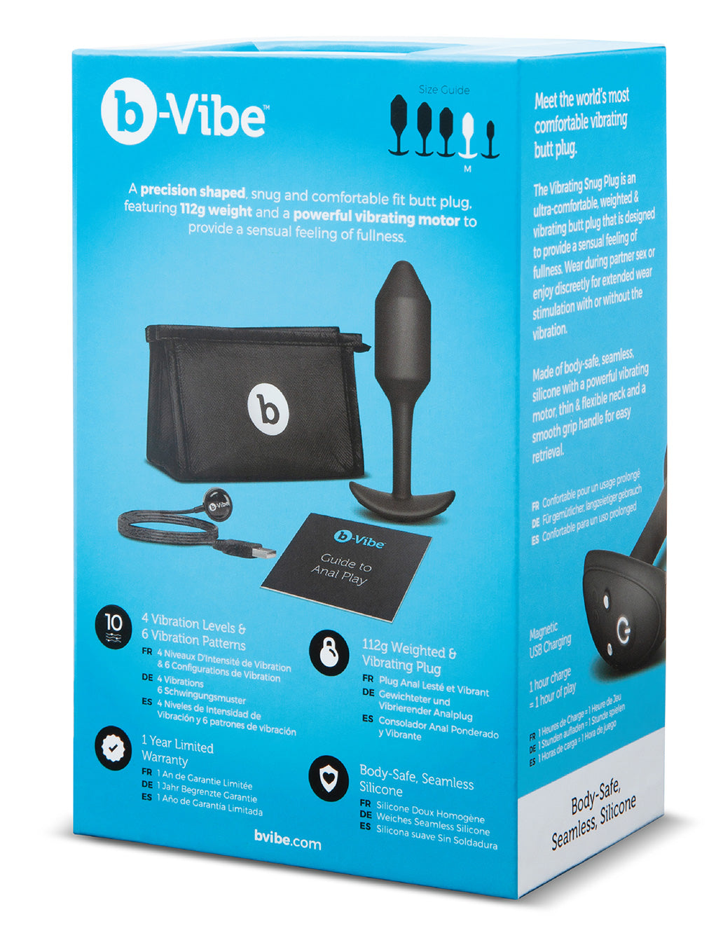 B-Vibe Medium Vibrating Snug Plug- Black- Back box