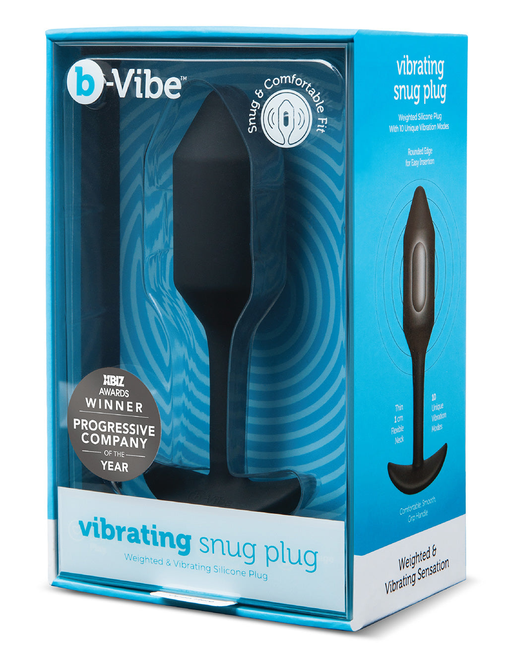 B-Vibe Medium Vibrating Snug Plug- Black- Front box