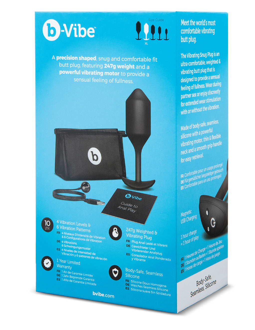 B-Vibe X-Large Vibrating Snug Plug- Black- Back box