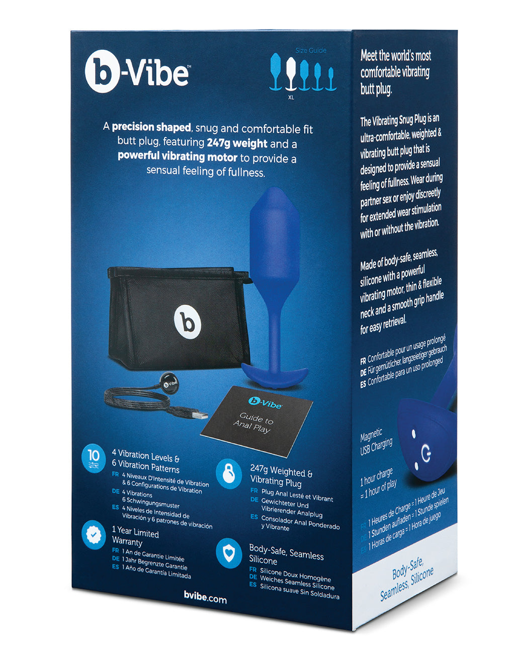 B-Vibe X-Large Vibrating Snug Plug- Navy- Back box
