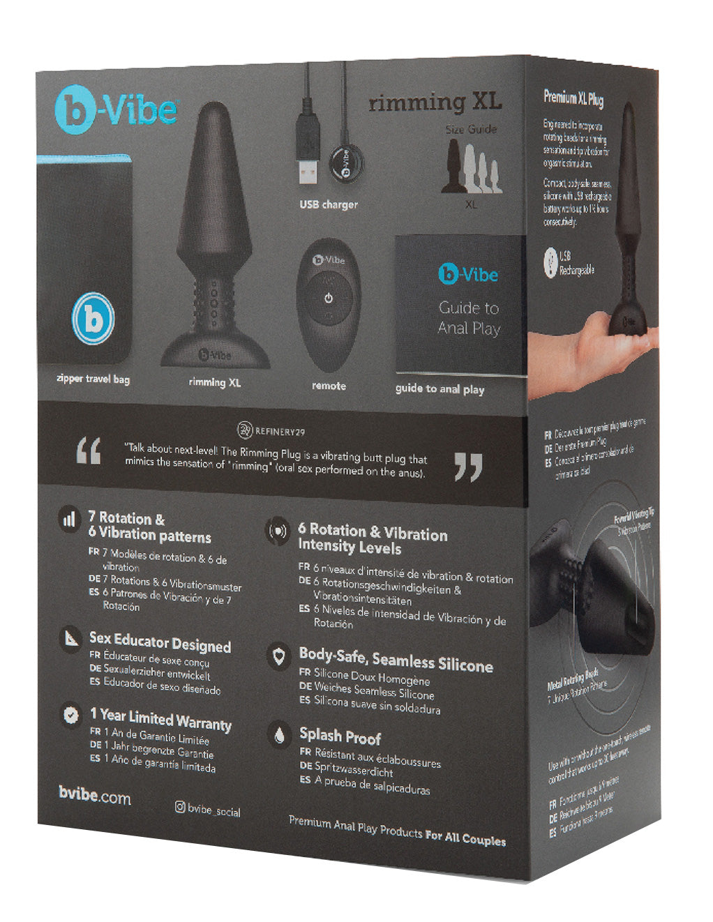 B-Vibe XL Rimming Butt Plug- Black- Back box