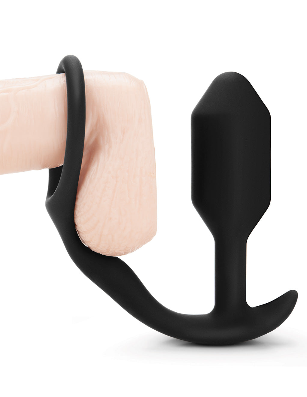 B-Vibe Snug & Tug Weighted Silicone Anal Plug and Cock Ring- In use