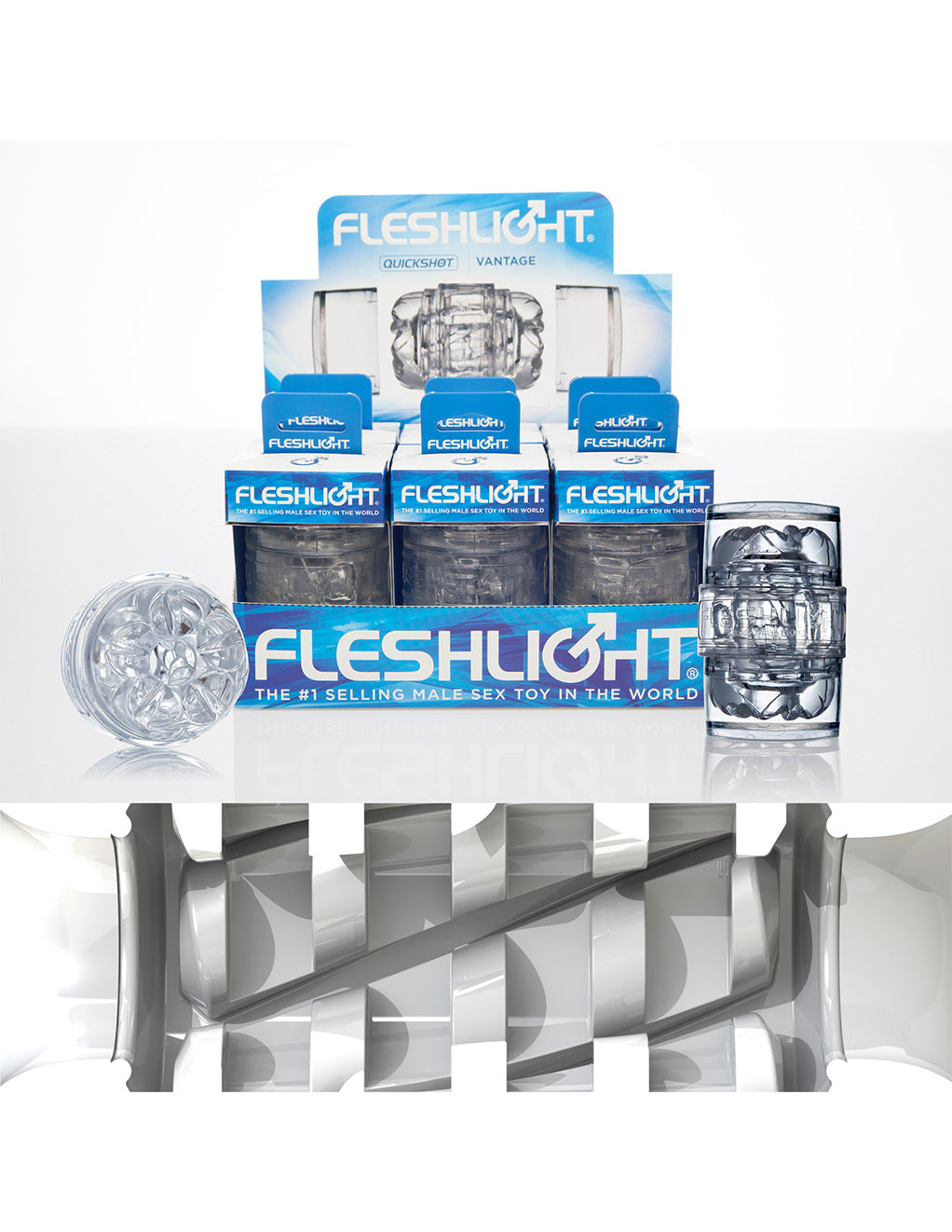 Clear Fleshlight Vantage by Fleshlight in a packClear Fleshlight Quickshot Vantage- Package