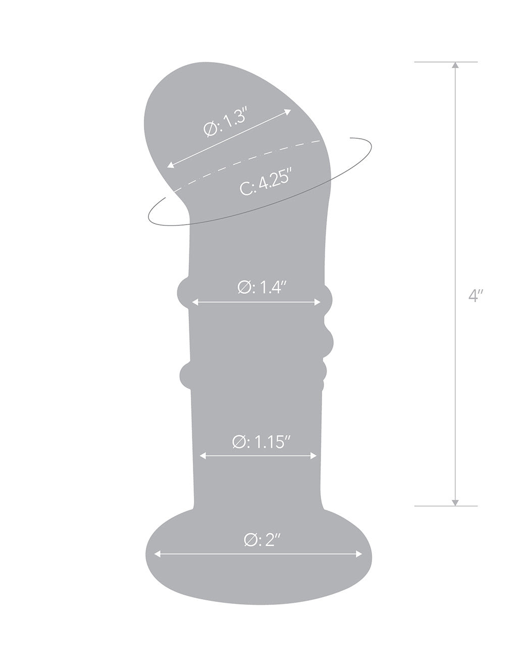 Glas 4" G-Spot & P-Spot Vibrator- Size dimensions