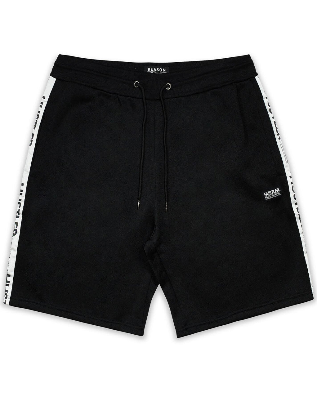 HUSTLER® Logo Tape Shorts- Black- Front