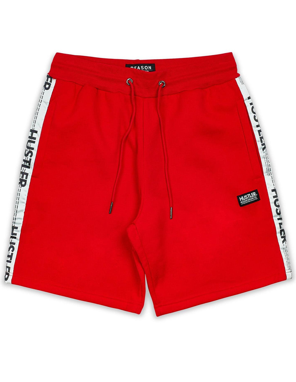 HUSTLER® Logo Tape Shorts- Red- Front