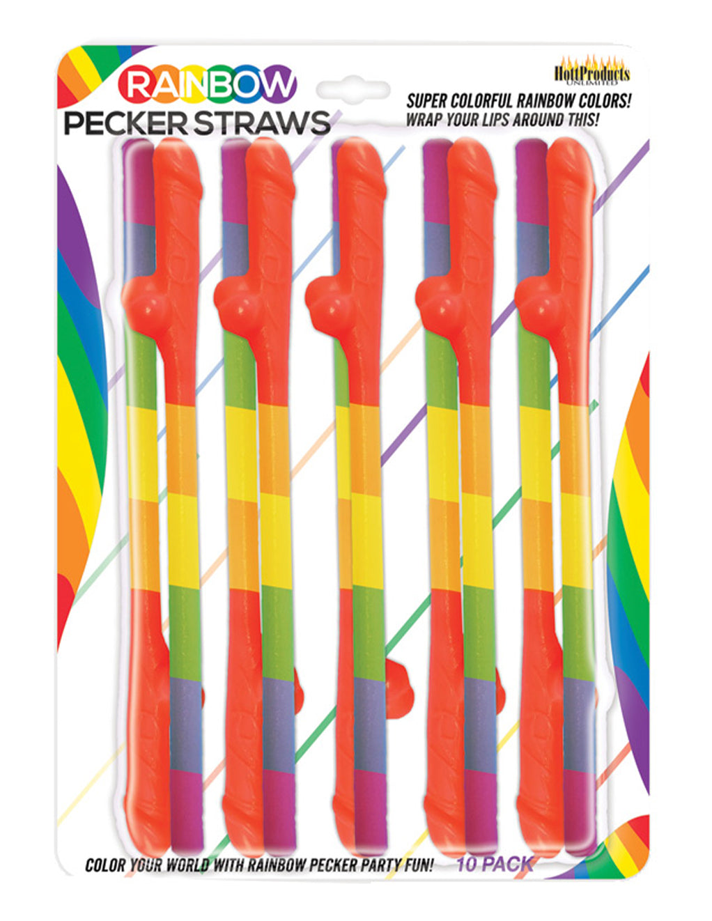 Rainbow Pecker Straws 10pk- Package