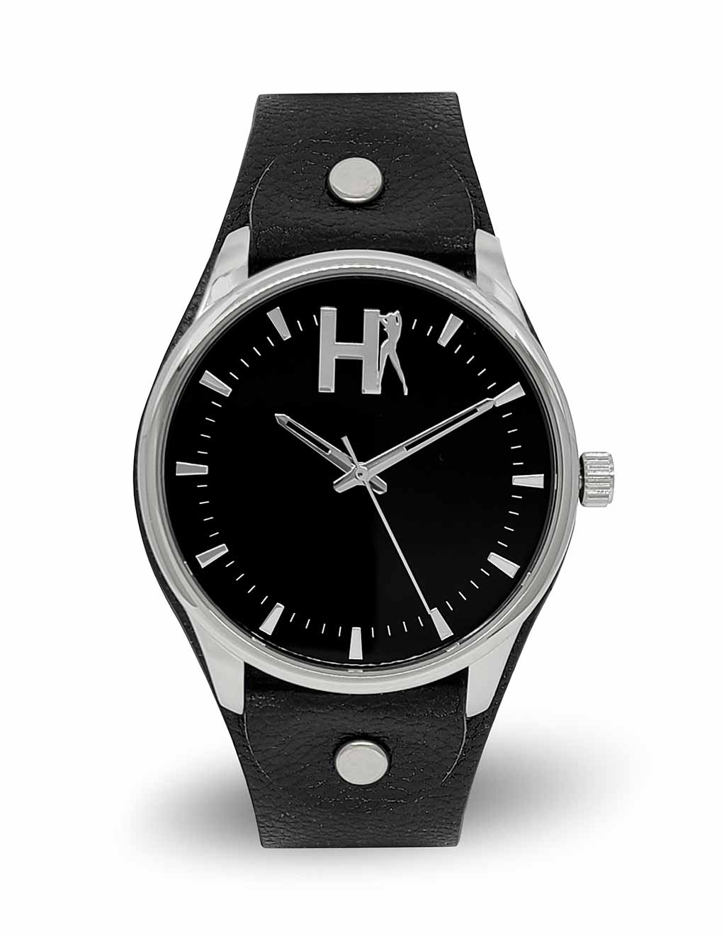 HUSTLER® Leather Cuff Collection Watch- Black- Front