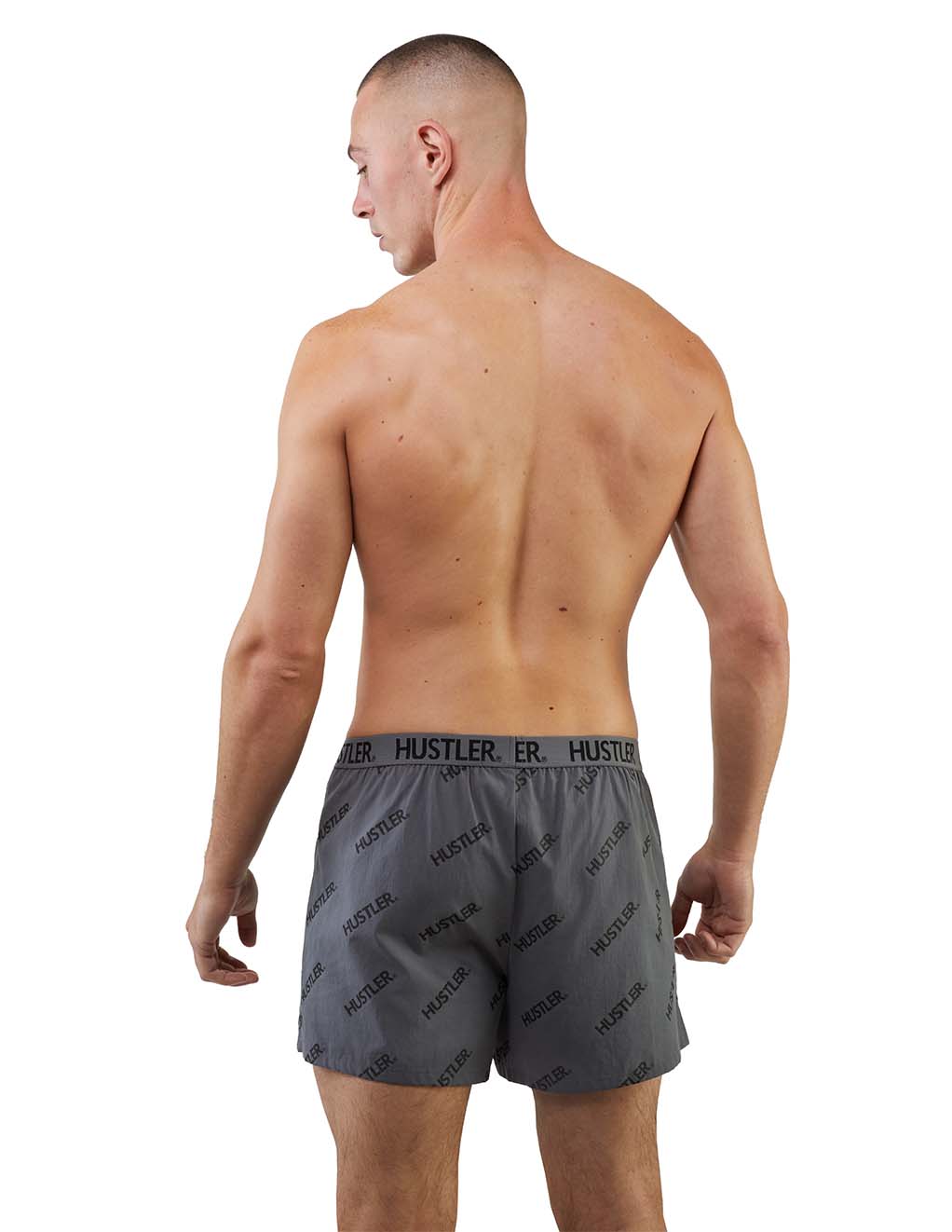 HUSTLER® All Over Logo Boxershort- grey Back