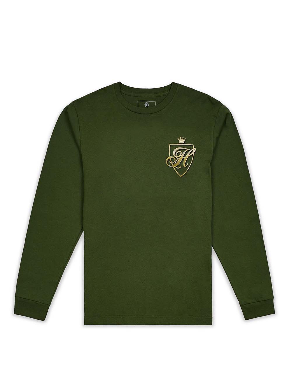 HUSTLER® Shield Long Sleeve T-Shirt- Green- Front
