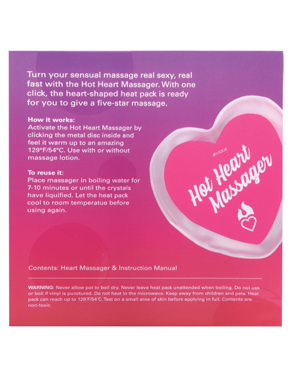 Jelique Hot Heart Massager - Box Back