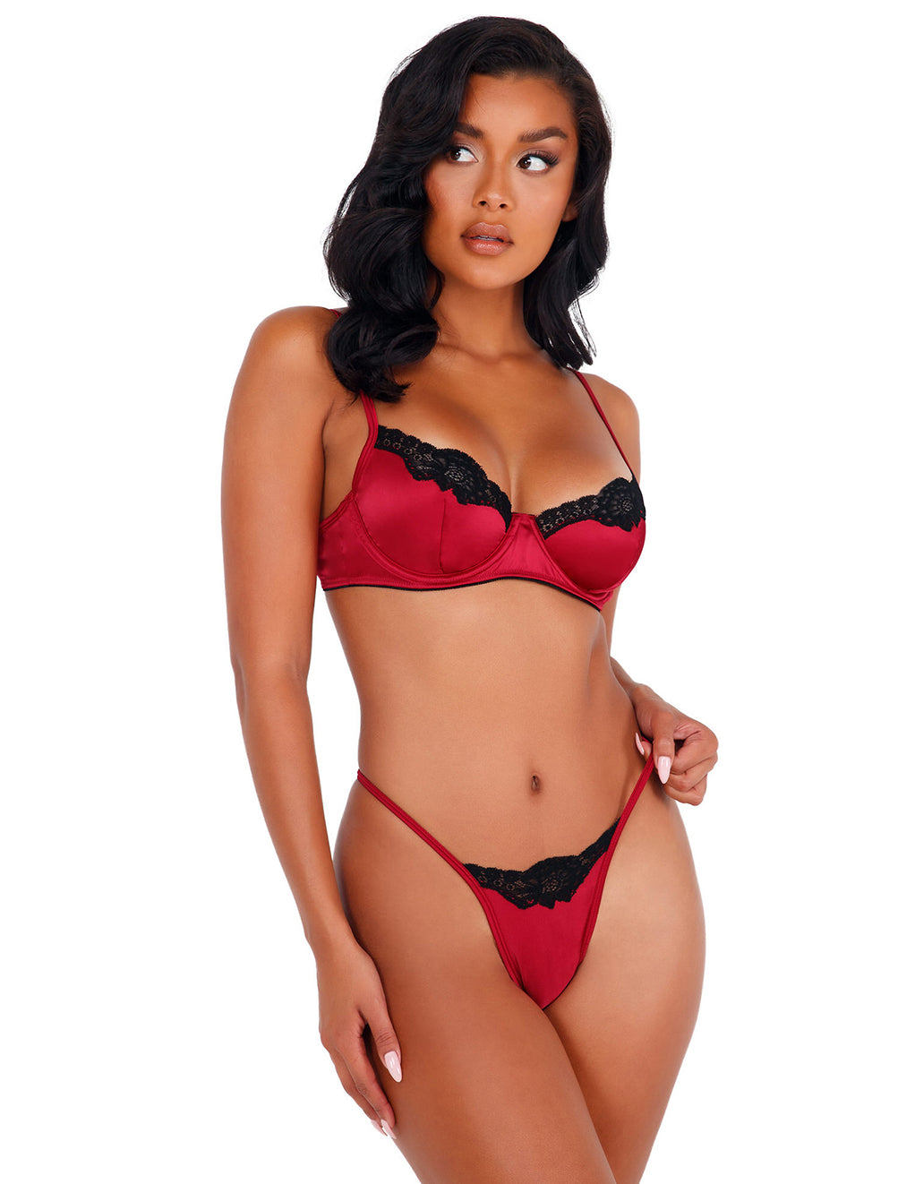 Roma Satin & Lace Set- Red Black- front