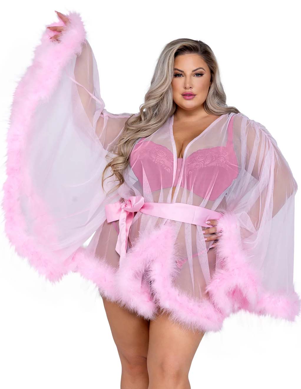 Roma Hollywood Glam Mini Robe - baby pink plus front