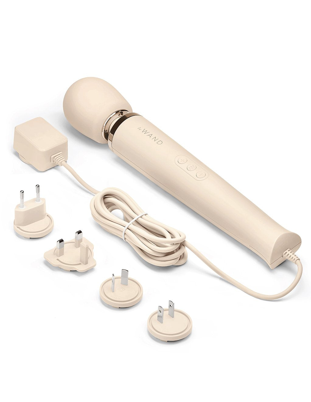 Le Wand Plug-In Vibrating Body Massager with 8 Foot Cord- Cream- Box Contents