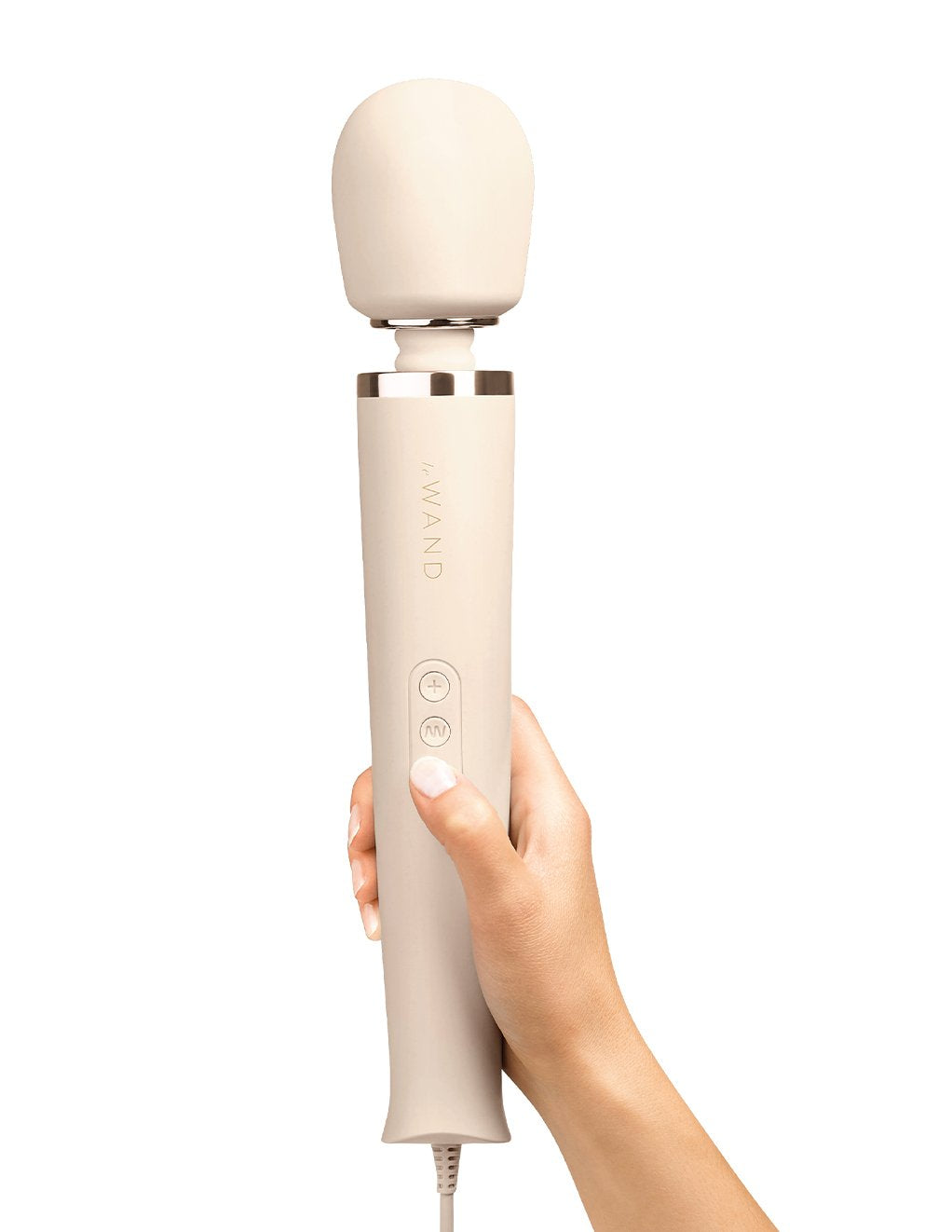 Le Wand Plug-In Vibrating Body Massager with 8 Foot Cord- Cream- In Hand