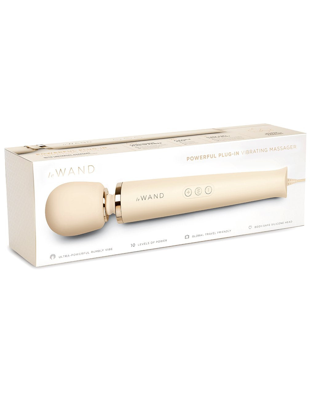 Le Wand Plug-In Vibrating Body Massager with 8 Foot Cord- Cream- Box