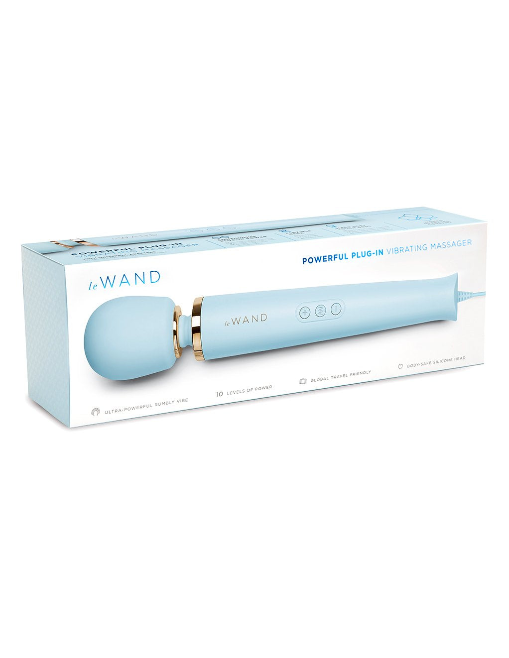 Le Wand Plug-In Vibrating Body Massager with 8 Foot Cord- Blue- Box