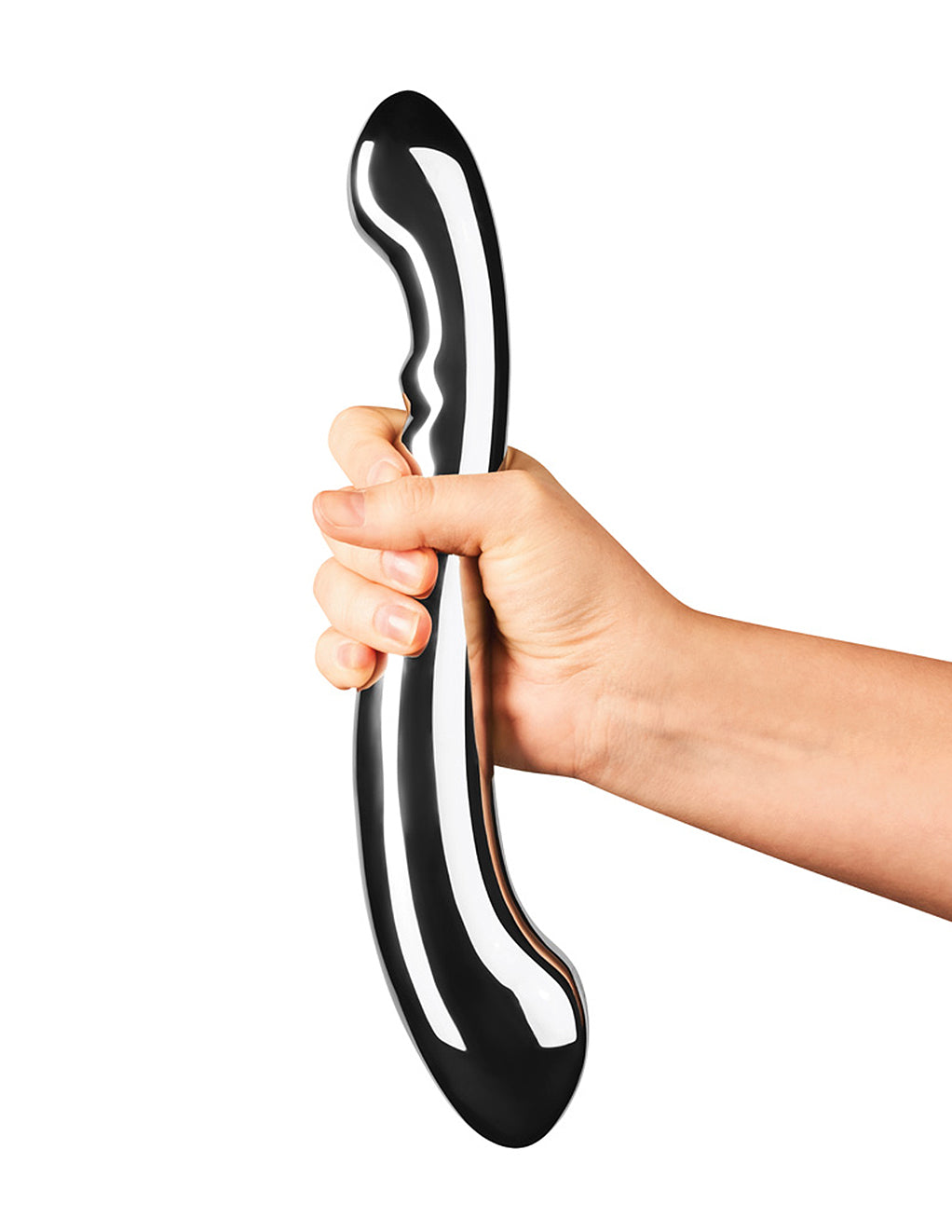 Le Wand Contour Stainless Steel Double Ended Dildo- in hand