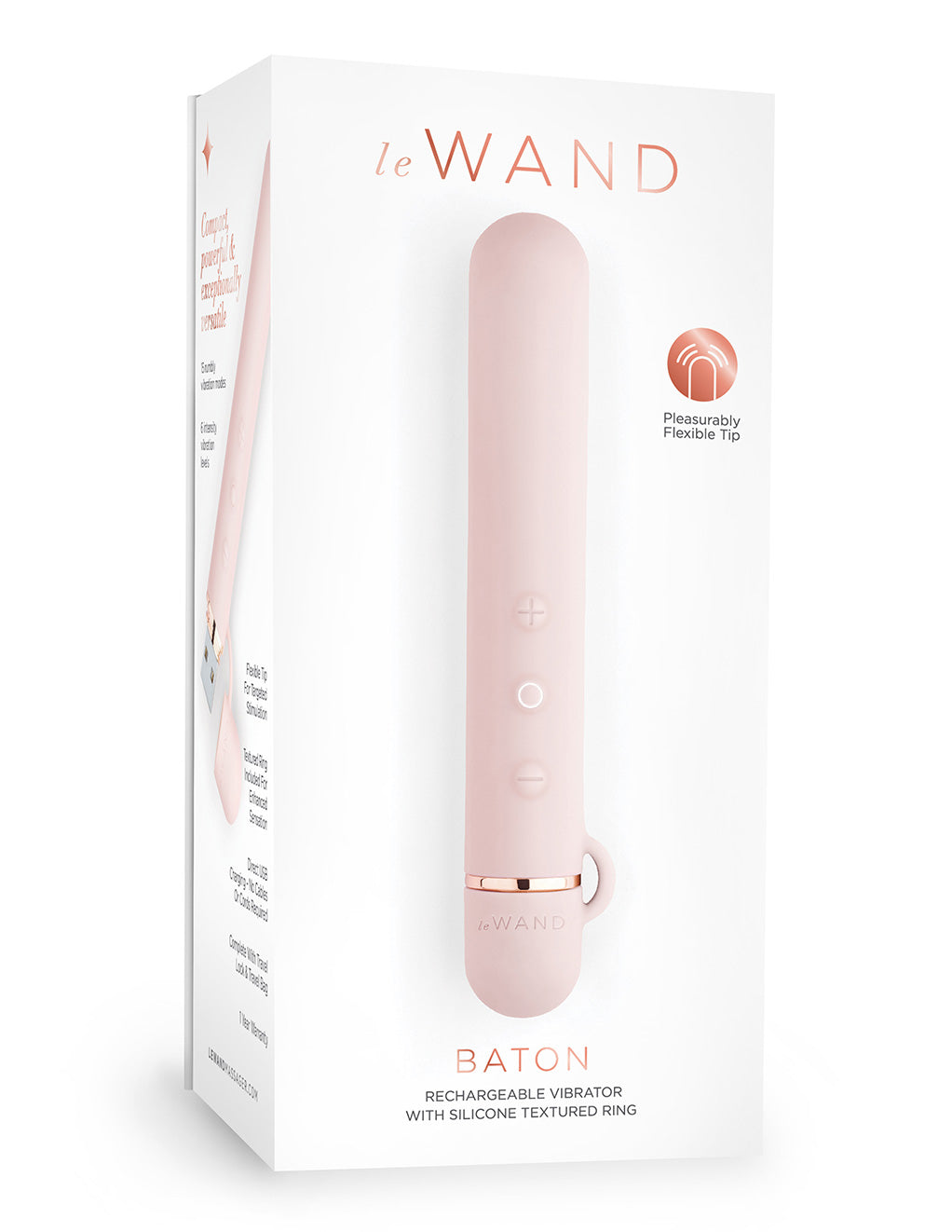 Le Wand Baton Rechargeable Clitoral Vibrator- Rose Gold- Box