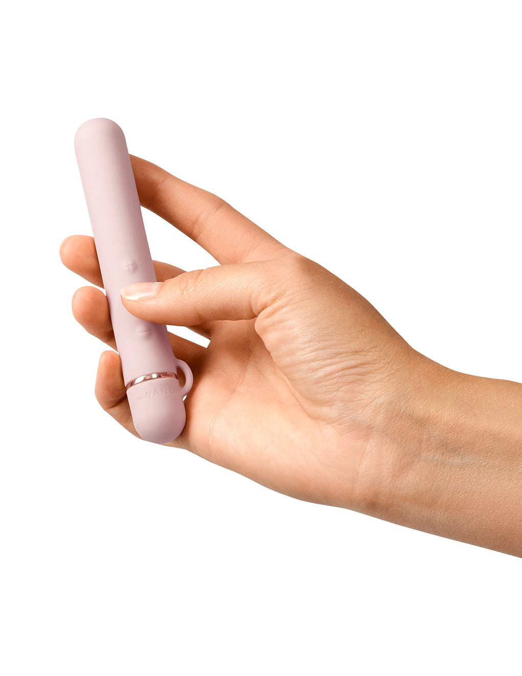 Le Wand Baton Rechargeable Clitoral Vibrator- Rose Gold- In hand