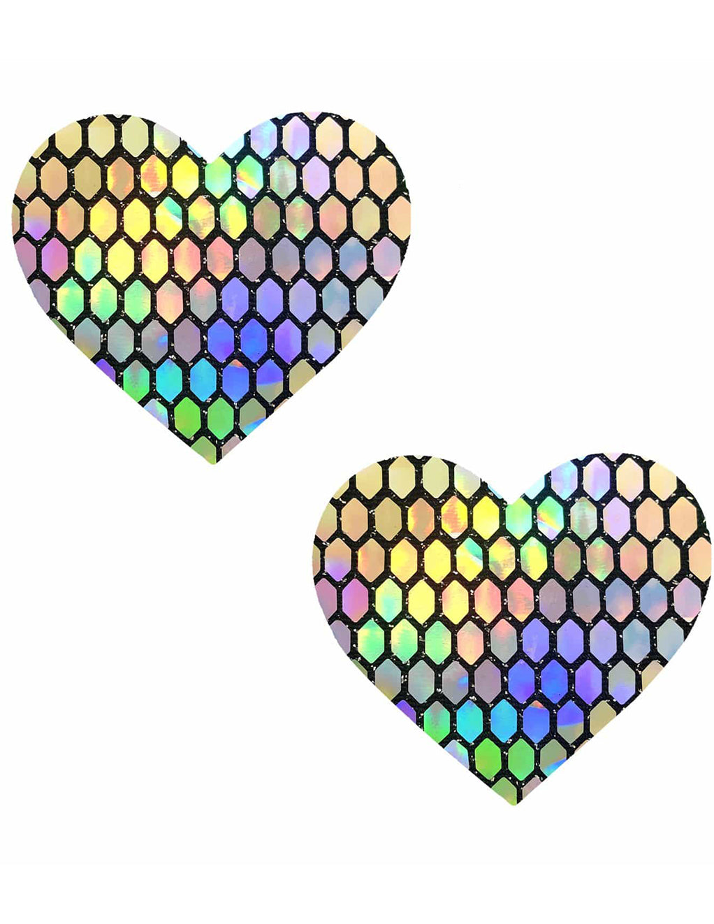 Neva Nude Net Holographic Heart Pasties- front