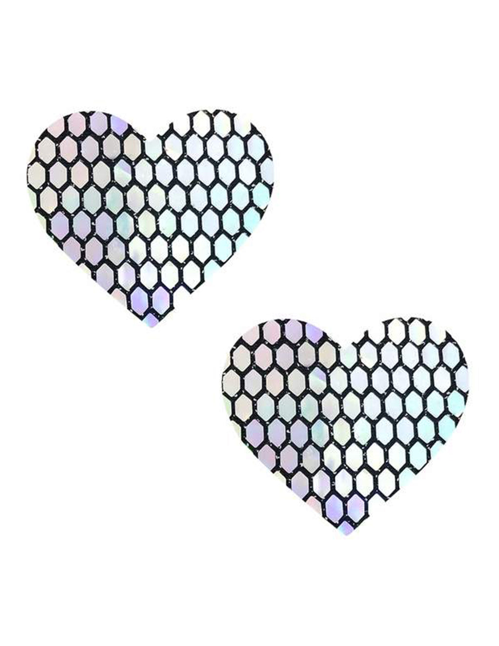 Neva Nude Net Holographic Heart Pasties- Front- Mirror Reflection
