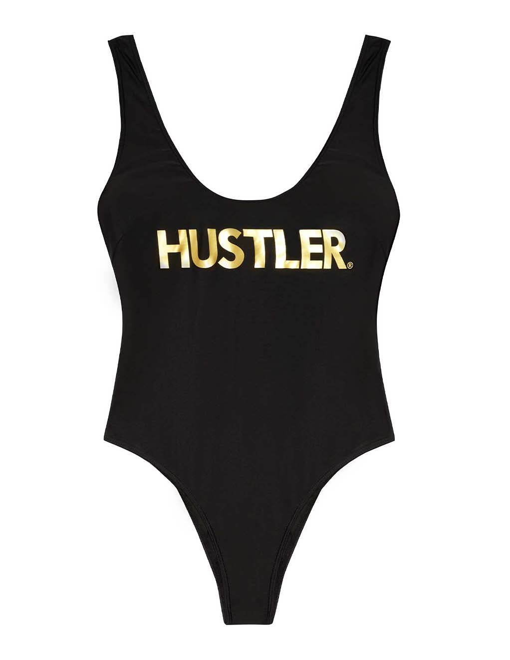 HUSTLER® Logo Swimsuit- Black- Front Main