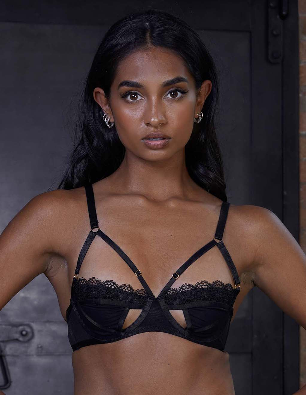 HUSTLER Daisy Cut Out Bra- Front- Close UP- On Model