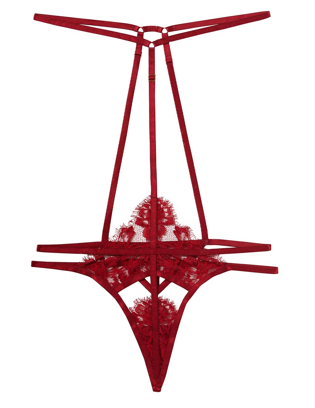 HUSTLER® Cherry Lace Harness Thong- Wine- Front