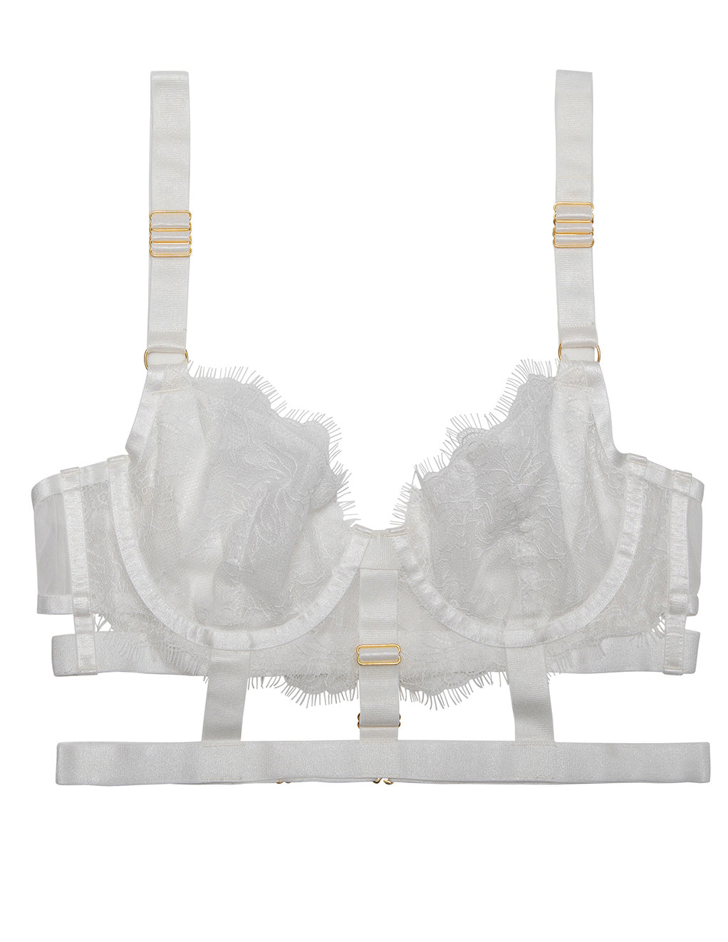 HUSTLER Lace Cage Bra- White- Front
