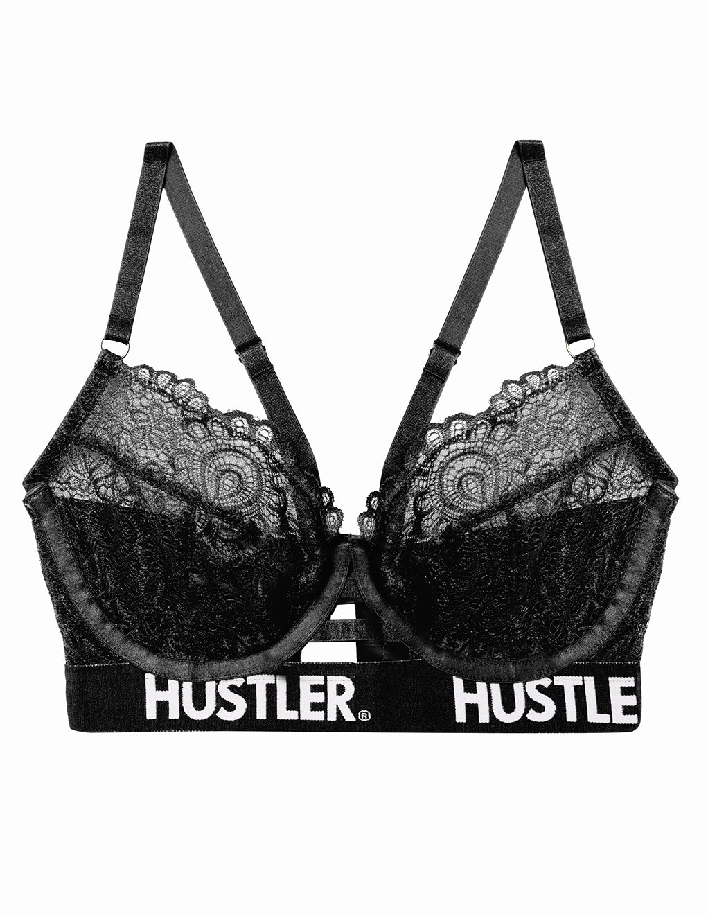 HUSTLER® Logo Lace Bra 32-36- Black- Front