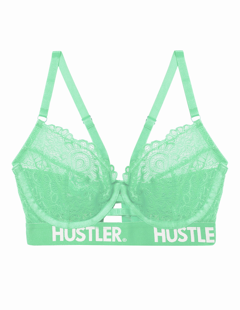 HUSTLER® Logo Lace Bra 32-36- Mint- Front- Main