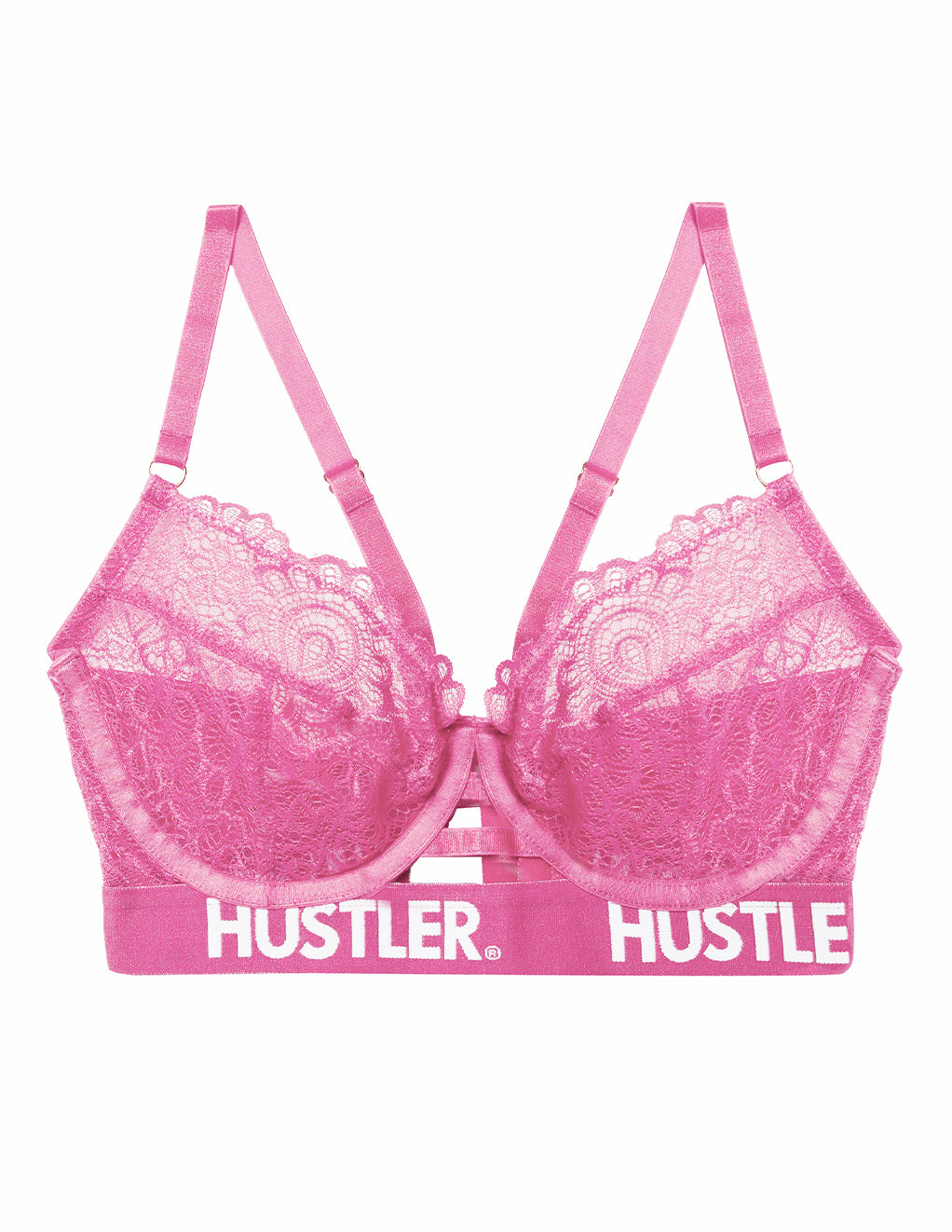 HUSTLER® Logo Lace Bra 32-36- Pink- Front- Main
