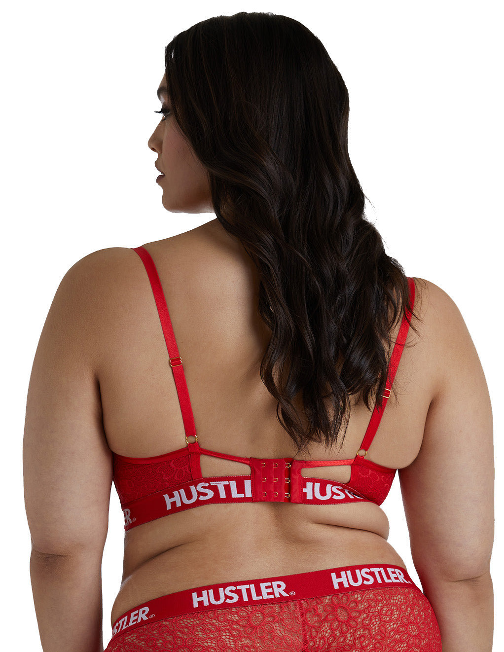 HUSTLER® Logo Lace Bra Curve 38-42- Red- Back
