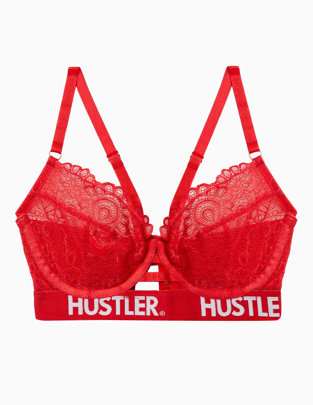 HUSTLER Logo Elastic Band Lace Bra- Red- Front- Main