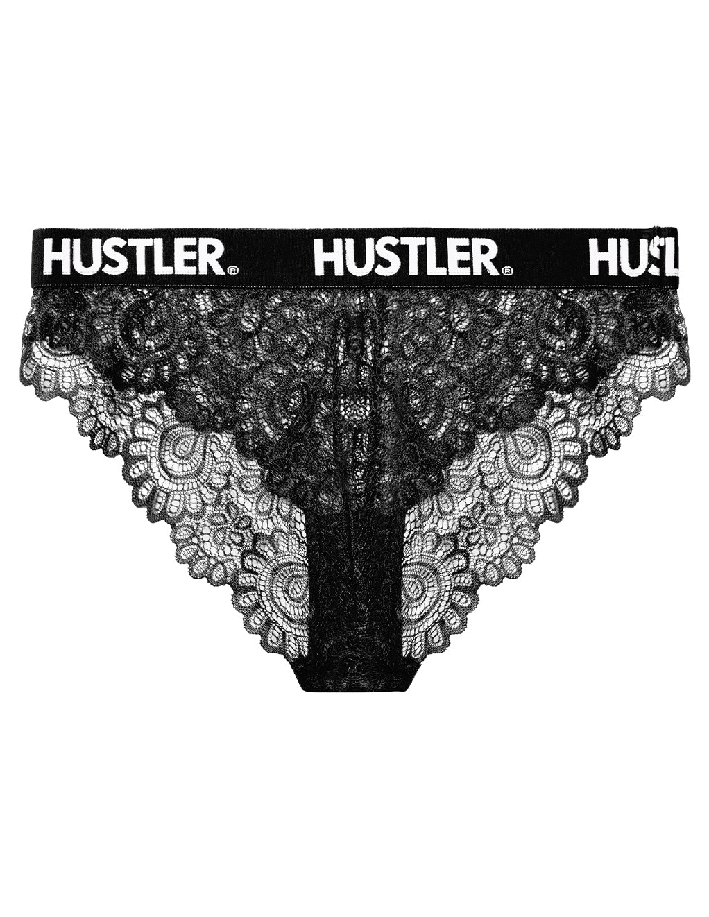 HUSTLER® Logo Lace Brief 4-12- Black- Front