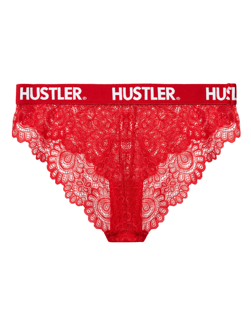 HUSTLER® Logo Lace Brief 4-12- Red- Front