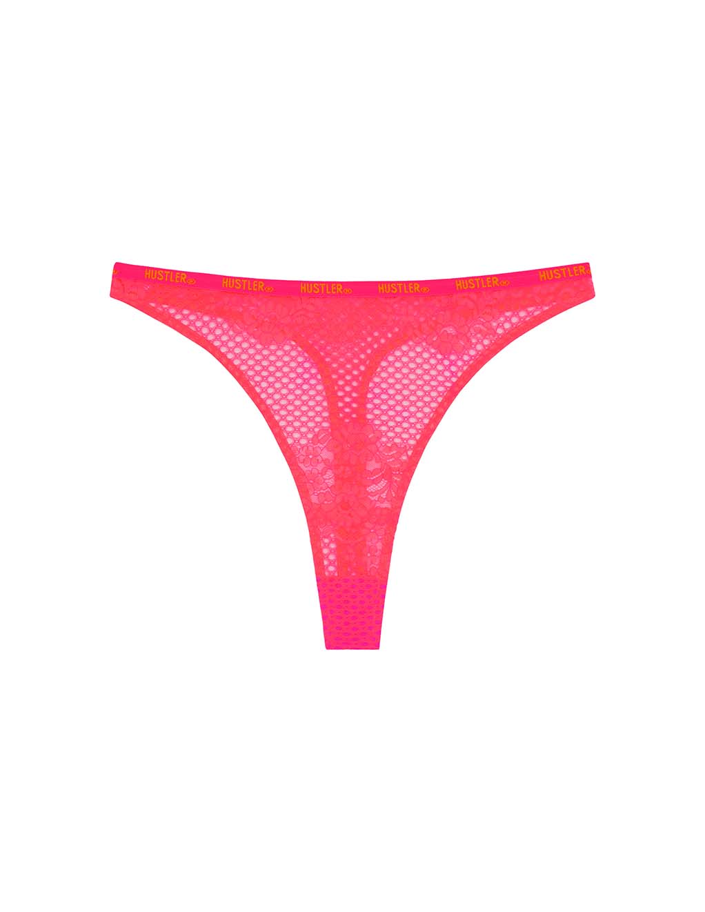 HUSTLER® Logo Fishnet High Waist Thong- Pink- Flat