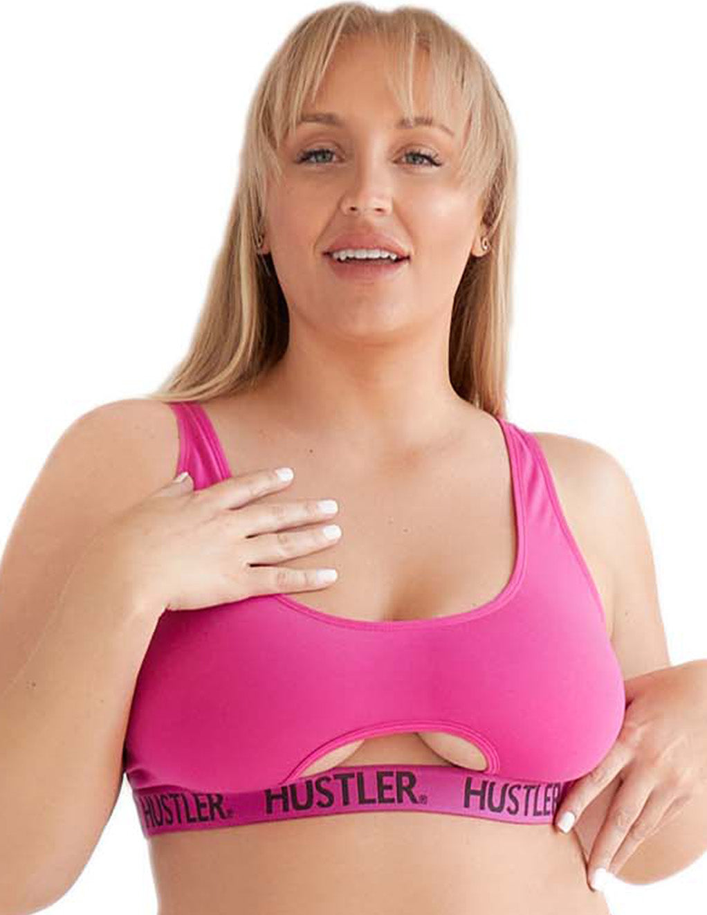 HUSTLER® Cutout Crop Top- Plus- Pink Black- Front- Cropped