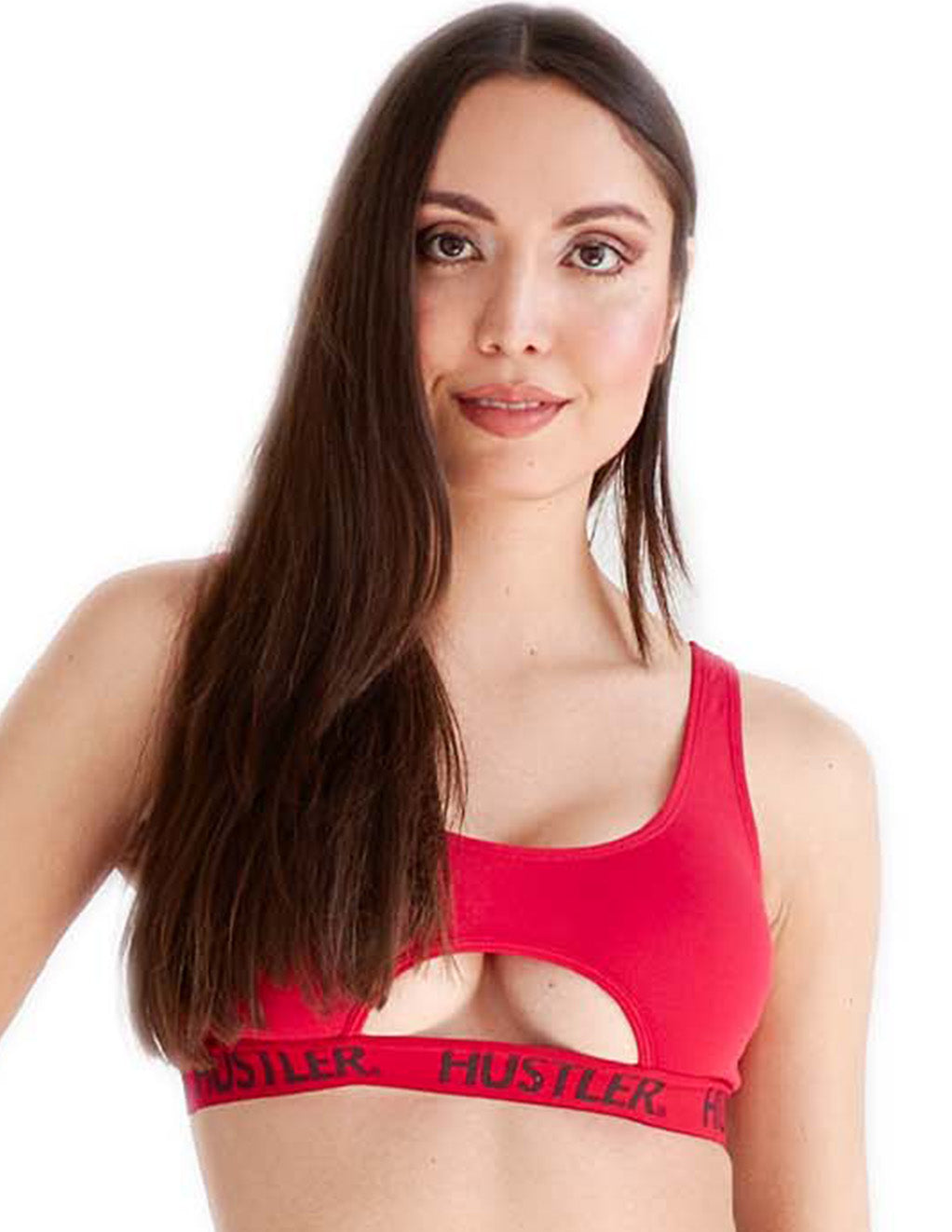 HUSTLER® Cutout Crop Top- Red Black- Front- Cropped